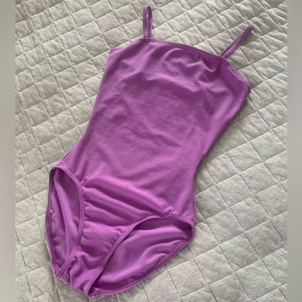 Vintage 80s/90s purple thin strap square neck one piece bodysuit dance leotard